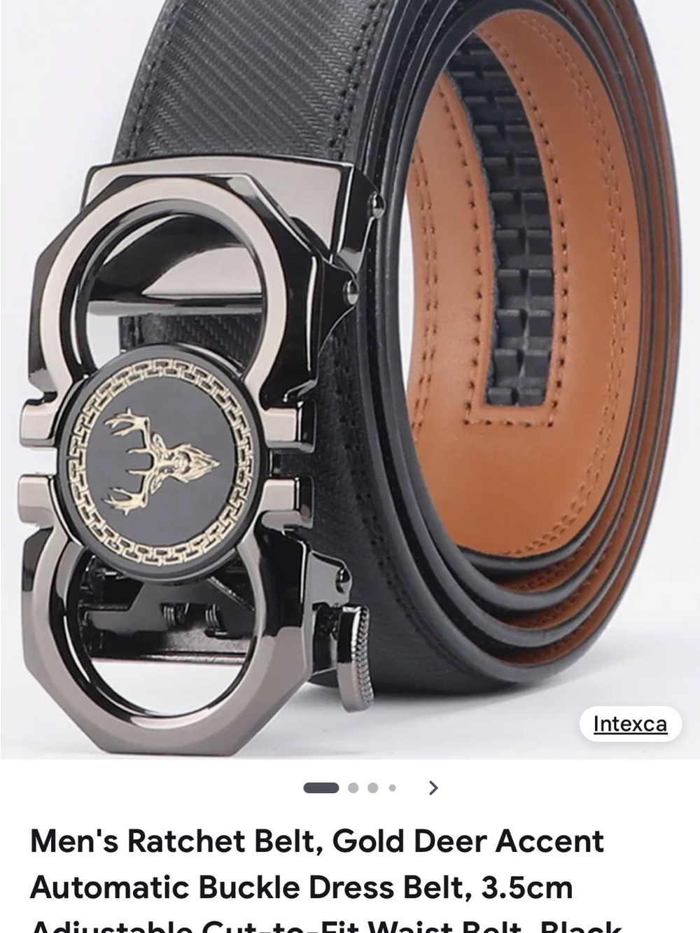 Black Men's Ratchet Dress Belt with Gold Deer Accent